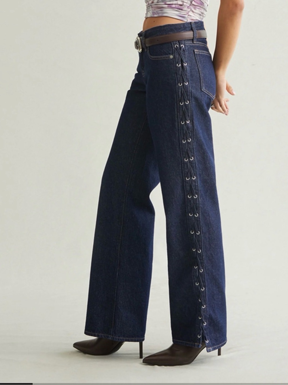 Pacsun Zoe Low Rise Girlfriend Jeans Lace-Up Side Dark Blue
